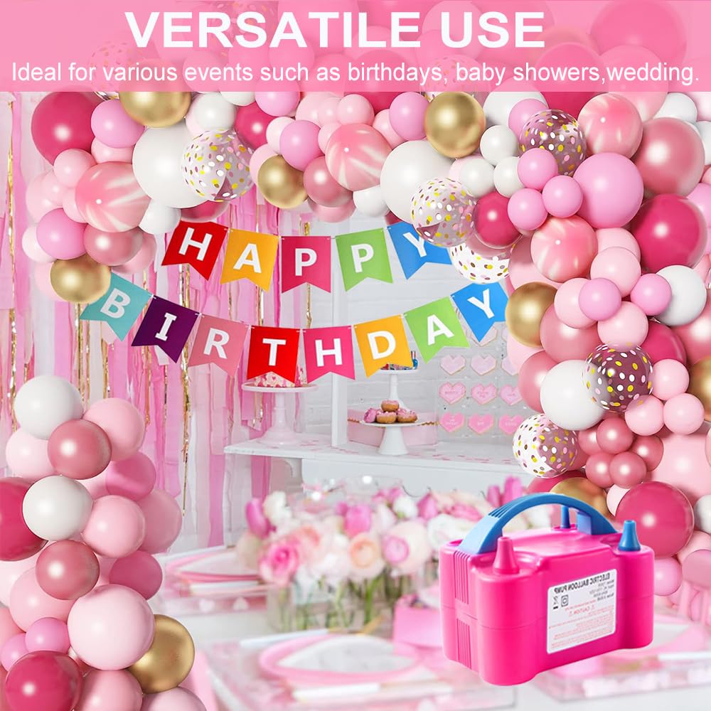 Balloon Pump Electric, 110V-120V Portable Dual Nozzle Balloon Blower with Tying Tools, Clips, Strips, Glues, Ribbons for Birthday Party Wedding Decorations