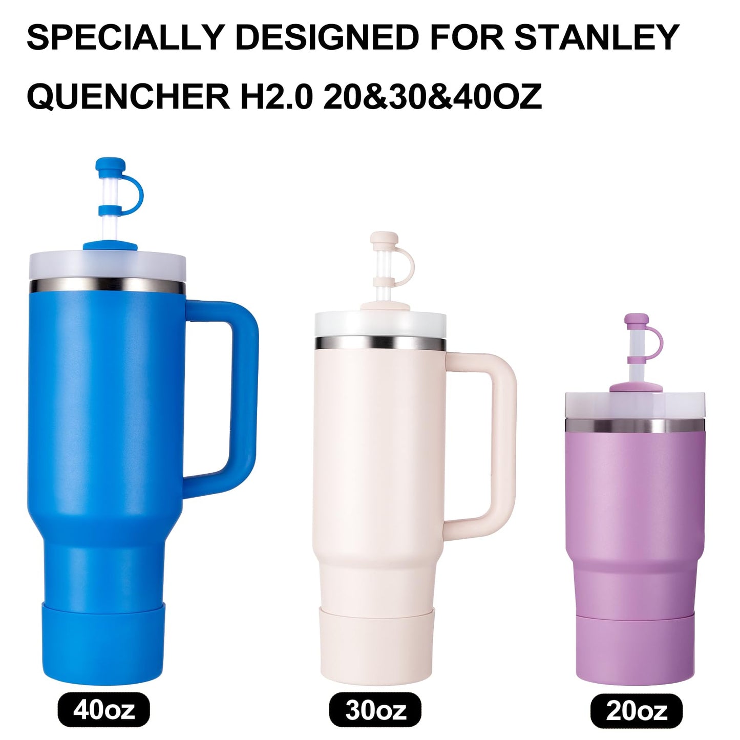 HYZ 8 Piece Accessories for Stanley Cup, Silicone Spill Proof Stopper Set and Protective Boot Including Straw Cover Cap for Stanley H2.0 20oz 30oz 40oz Tumbler, Azure
