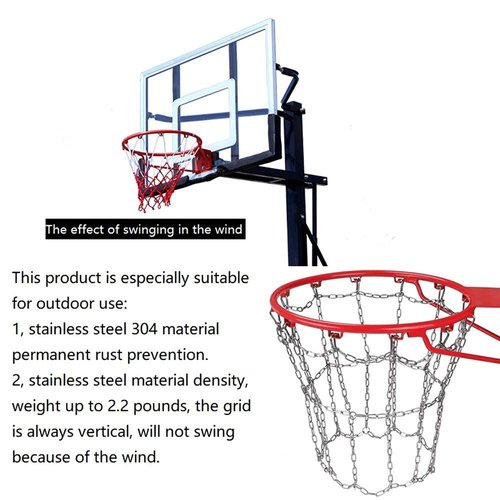 Dakzhou Basketball net, 304 Stainless Steel Chain Braided, Permanent Rust Proof (12 Links), Quick Installation.