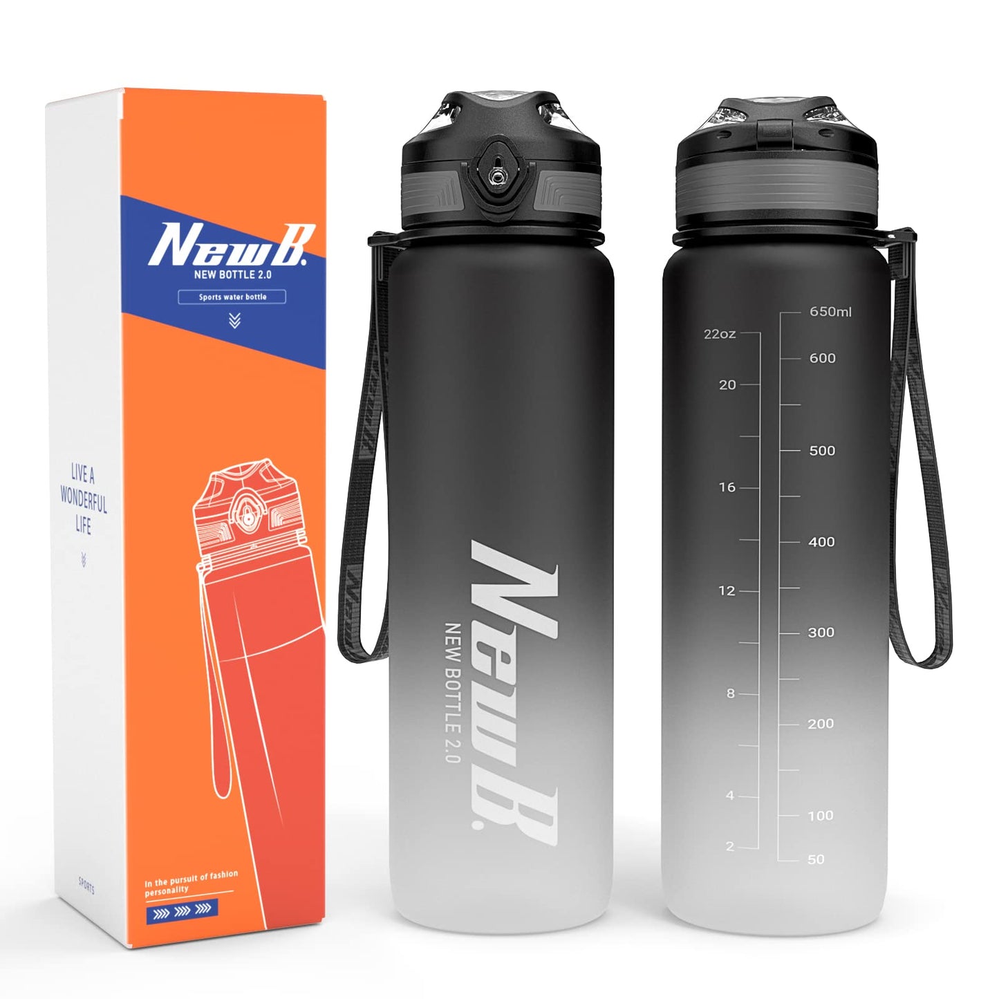Pluralla One Touch Sport Water Bottle (Pack of 1) with Carry Handle, Leak Proof, Flip Top Lid, BPA Free, Tritan Material Water Bottle, Ideal Gift for Travel, Gym and Outdoor Fitness | 22 oz, 34 oz