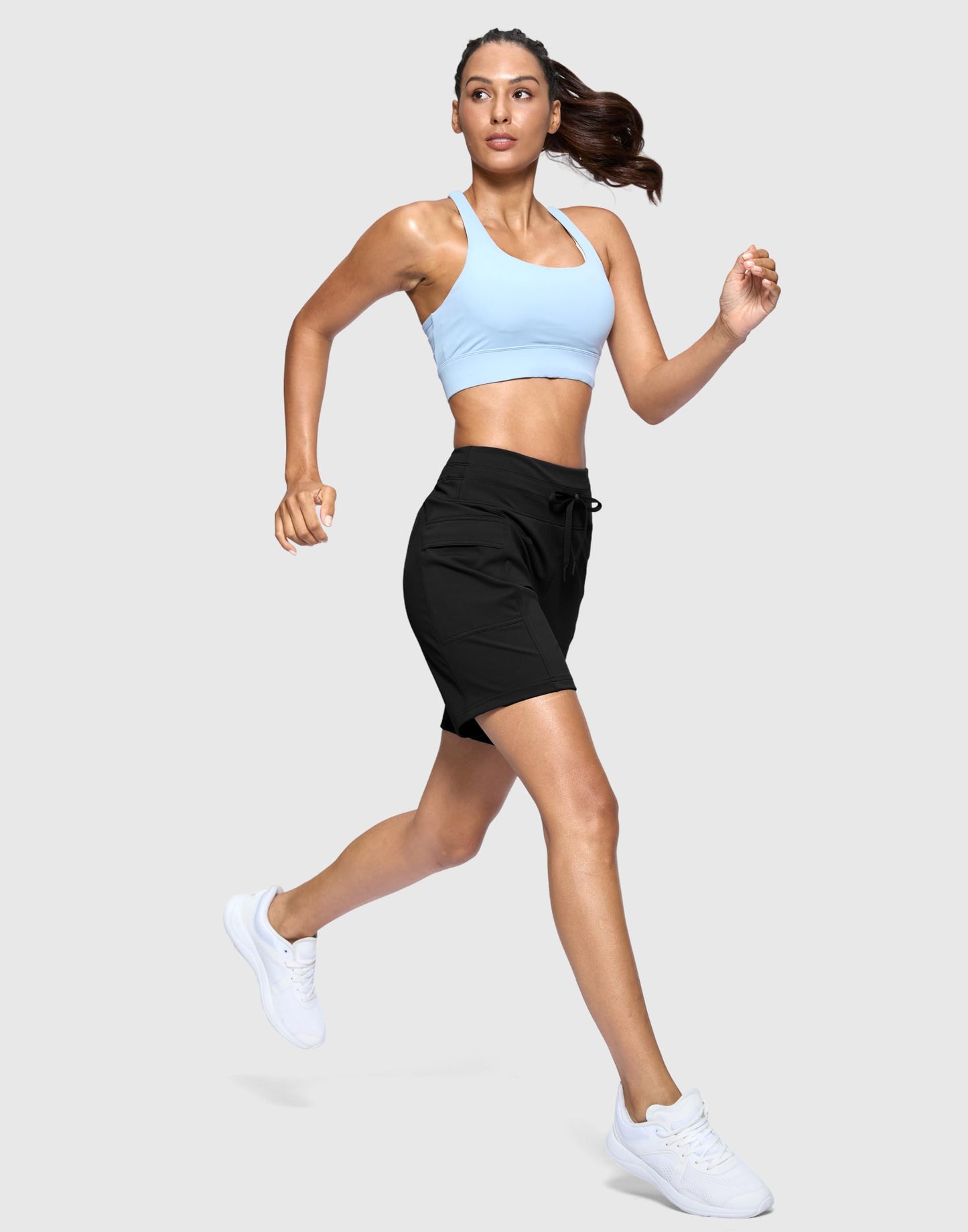 G Gradual Women's 7" Athletic Hiking Long Shorts with Side Pockets High Waisted Stretchy Bermuda Shorts for Women Workout Casual (Black, L)