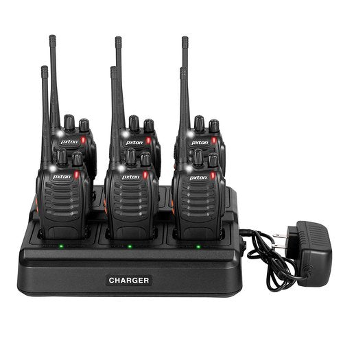pxton walkie talkies for Adults Long Range with Upgraded Earpiece,radios walkie talkies Rechargeable Portable Two Way Radios with 6 Way Multi Gang Charger and Li-ion Battery (6 Pack)
