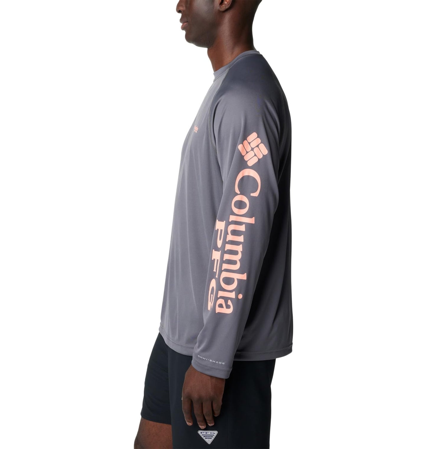 Columbia Men's Terminal Tackle Long Sleeve Fishing Shirt, City Grey/Tiki Pink Logo, Large