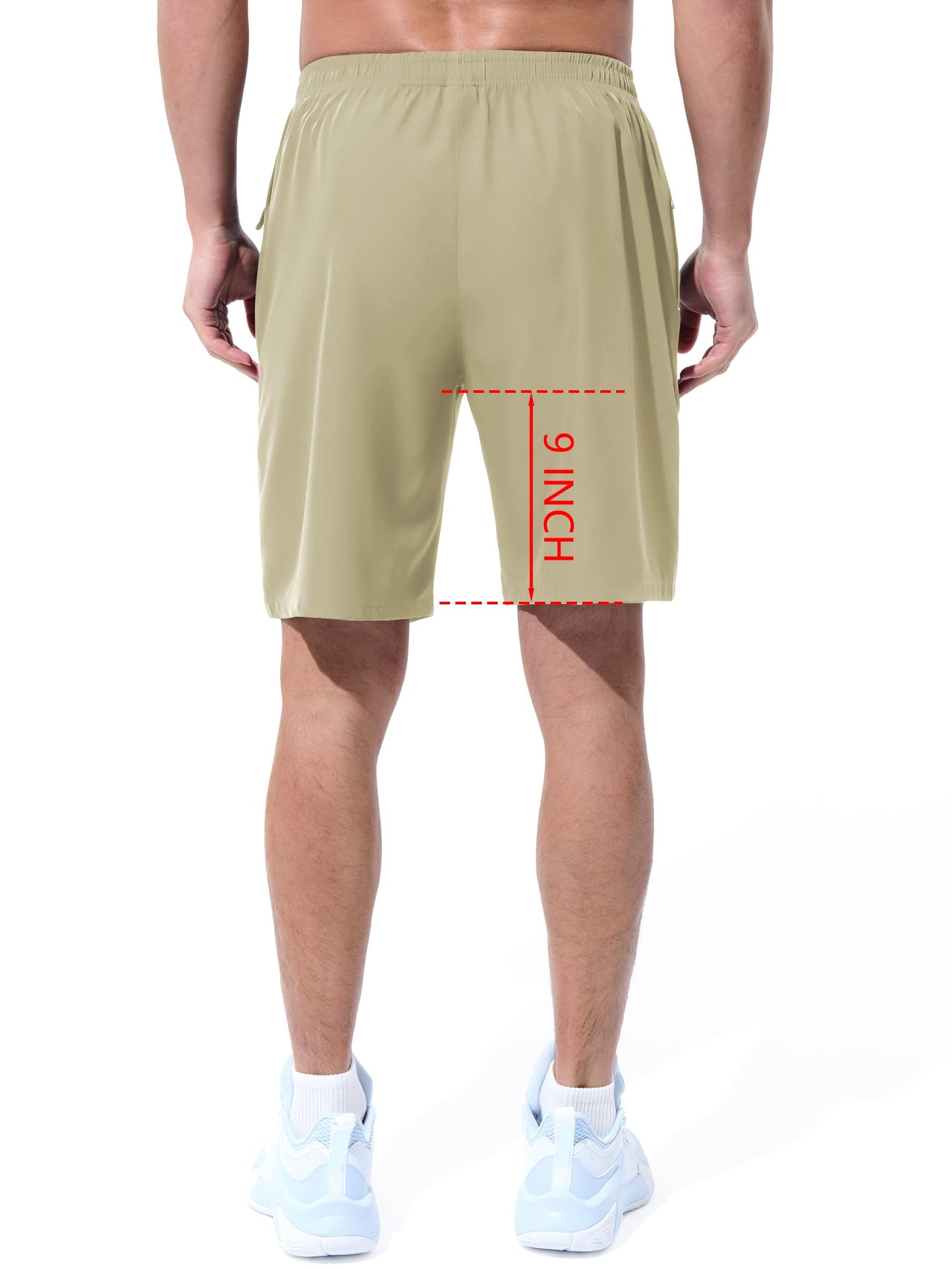 UIQUR Mens Athletic Shorts Running Shorts Quick Dry Workout Shorts 9" Lightweight Gym Basketball Shorts Zipper Pockets Khaki M