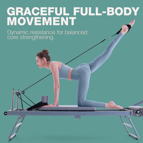 ARKANTOS Pilates Reformer Foldable, Pilates Machine, Pilates Equipment for Gym Workout and Home Use, Suitable for Intermediate and Beginners Users (Grey)