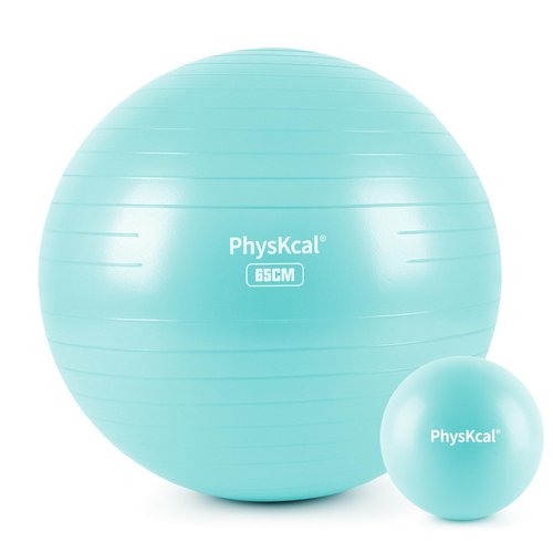 PhysKcal Exercise Yoga Ball Chair with Pilates Ball Set to Strengthen Cores, Balance and Stability, Relieve Pelvic and Lower Back Pain (Sky Blue, M (22-25''/58-65cm))