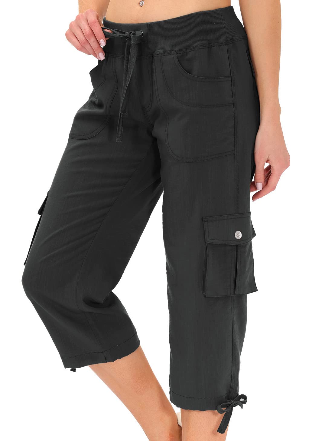 MoFiz Womens Capris with Pockets Loose Fit Casual Capri Pants Dressy Lightweight Ladies Baggy Cargo Pants for Hiking Dark Grey XL