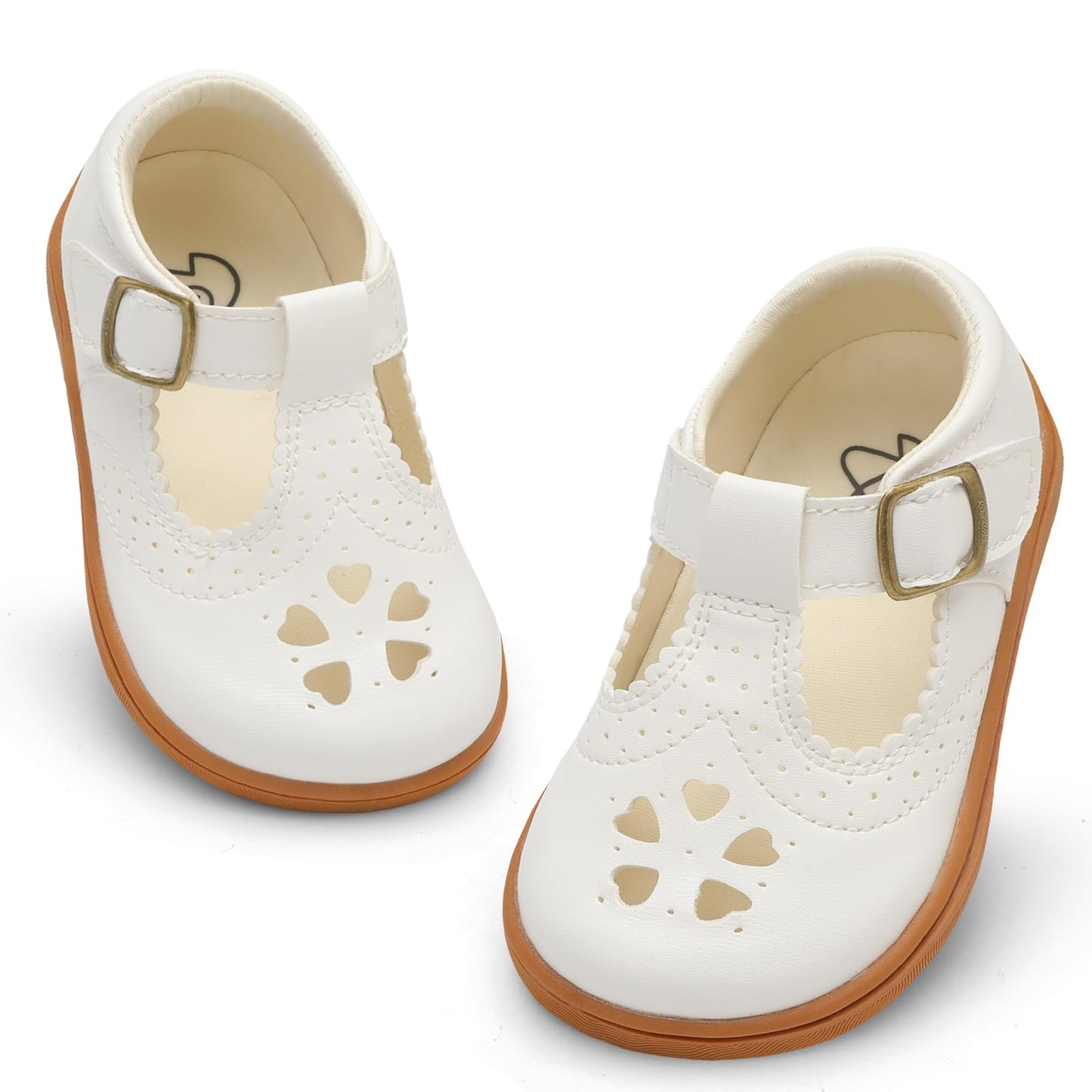 LeIsfIt Mary Jane Dress Shoes for Girls Toddler Girl School Uniform Shoes Wide Ballet Flats for Party Church White Pink 6 Toddler