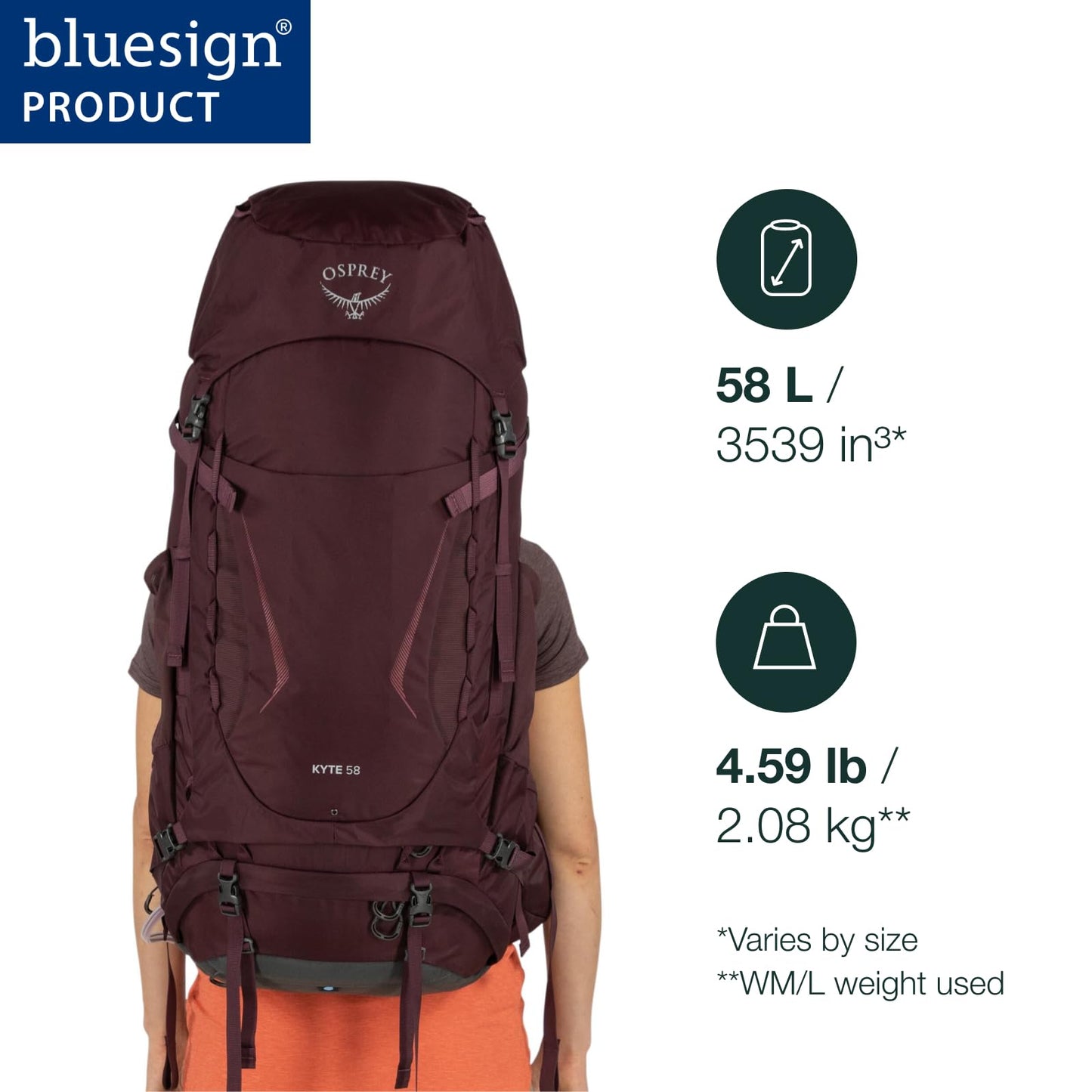 Osprey Kyte 58L Women's Backpacking Backpack - Hiking & Camping Bag with Waterproof Raincover, Rocky Brook Green, X-Small/Small