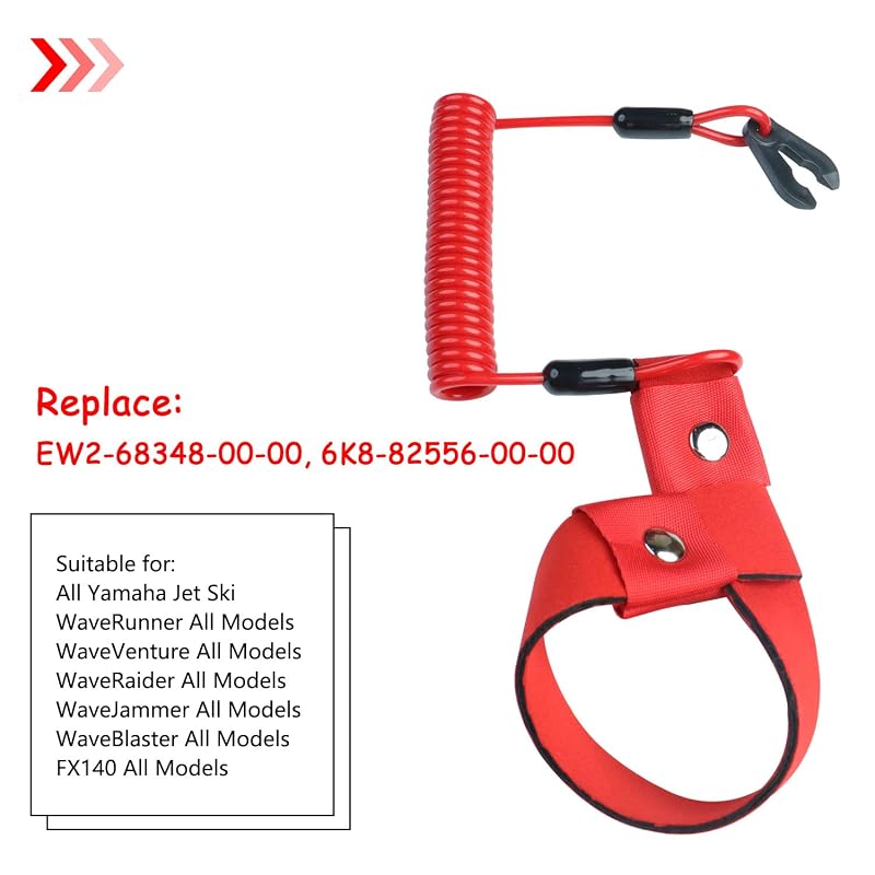 5PCS Kill Switch Lanyard with Wrist Strap for Yamaha Jet Ski WaveRunner (Red 5PCS)