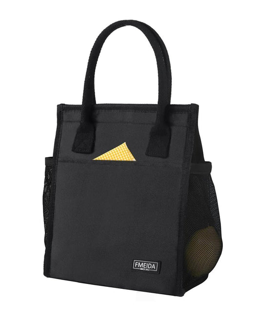 Fmeida 6.75L Small Insulated Lunch Bag Women Men, Lunch Bags with Multiple Pockets, Reusable Thermal Cooler Tote for Work, Office, Picnic, Travel | Hook and Loop Closure, Black