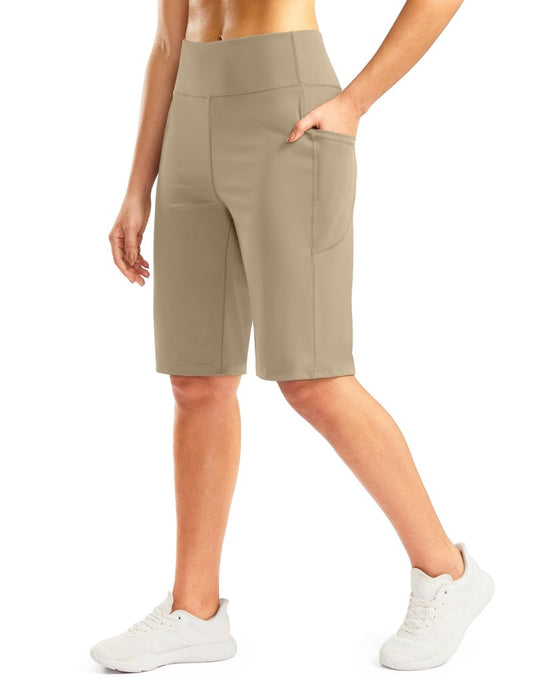 G Gradual Bermuda Shorts for Women with Pockets 12" Knee Length Women's High Waisted Stretch Long Shorts Walking Casual(Khaki,L)