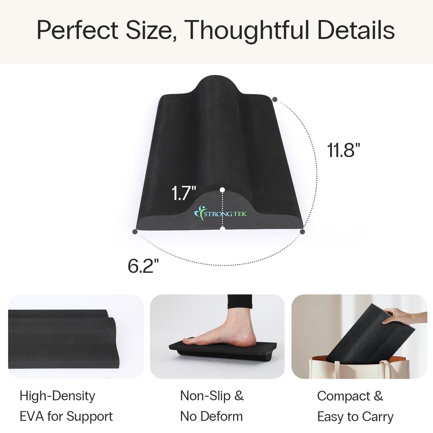 StrongTek Plantar Fasciitis Relief Foot Stretcher Pad, High-Density EVA Calf Stretching Block for Heel Pain, Achilles Tendon & Foot Arch Therapy, Portable & Lightweight