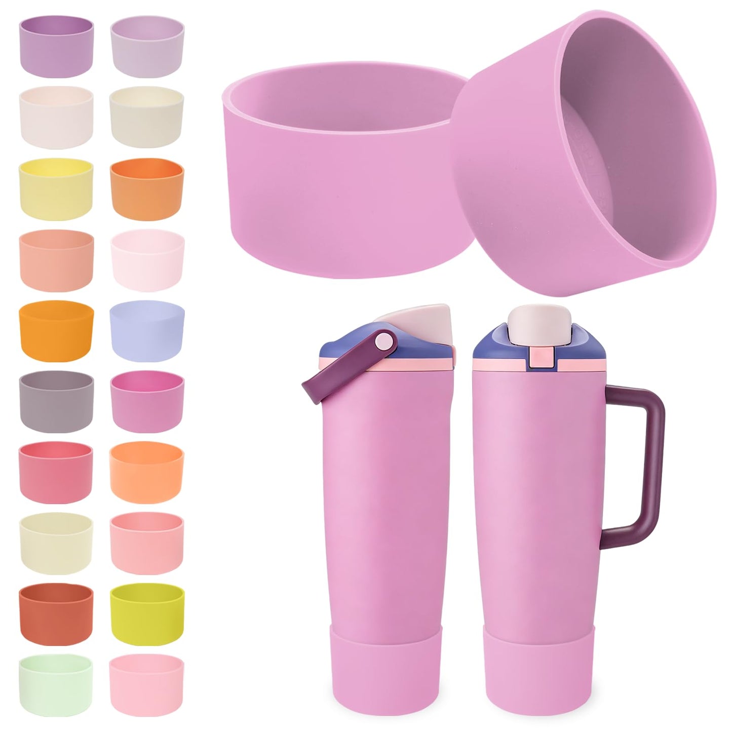 Kaitiaki 2PCS Silicone Boots for Owala 30oz & 40oz FreeSip Sway Bottles & Tumblers – Non-Slip, Scratch-Resistant, Stability Enhancer for Owala Accessories (Lilac Bloom)