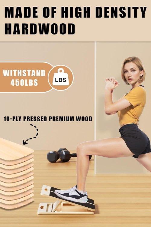 WITHSTAR Portable Wooden Slant Board for Calf Stretching Squats Calf Stretcher Pilates Adjustable Incline Board for Knees Ankle Heel Feet Leg
