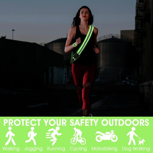 Xthrotsenk Reflective Sash for Walkingt High Visibility Reflective Running Gear with 2 Wrist Straps Night Walking Safety Gear for Night Walking Cycling Running Jogging Hiking (Green)