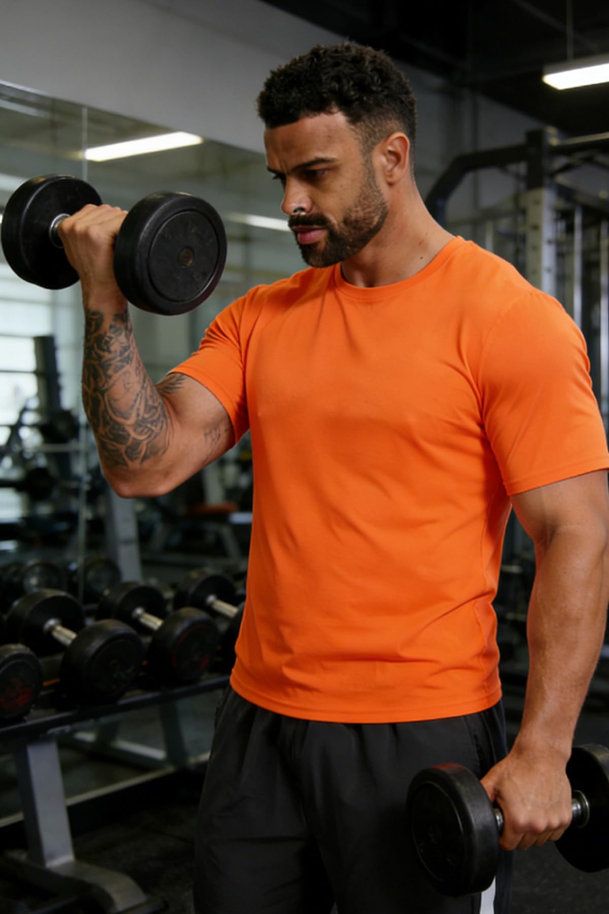 KINGFEN Men's Short Sleeve Cool Comfort UV Protection Shirt Quick Dry Moisture Wicking Soft Crew Neck Sports T-Shirt for Running Orange XXL