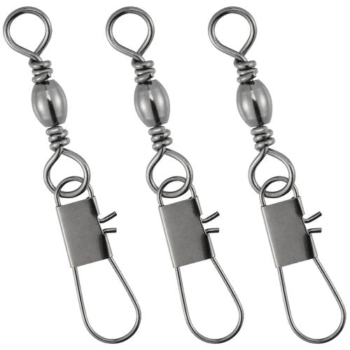 Dr.Fish 50 Pack Fishing Snap Swivels, Barrel Swivels Fishing Tackles, Stainless Steel Safty Interlock Snaps Leader Line Lure Connector Fresh&Saltwater #14