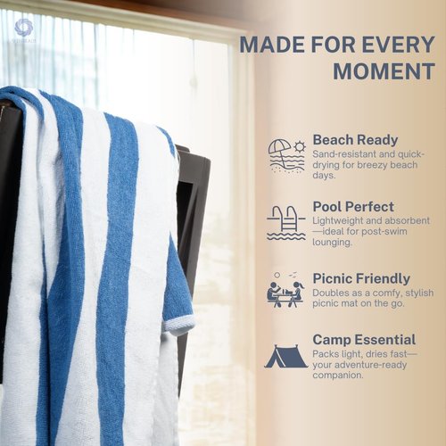 9Threads Cotton Turkish Beach Towel Towels Oversized 30"x60" Pool Absorbent Extra Large Quick Dry Sand Travel Towel (Cabana Fountain Blue, 4 Pack)