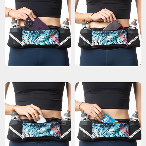 OUNERGY Lightweight Sports Waist Bag Running Belt Fanny Pack Fit for Waistline 58-118cm Pocket can Hold 250ML Water Bottle (Black with 2 * 250ML)