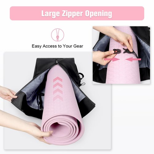 WOMACO Yoga Mat Bag, Adjustable Yogamat Blocks Carrier with Backpack Straps and Side Pockets, Top-Opening Yoga Backpack for Yoga Accessories (Black)