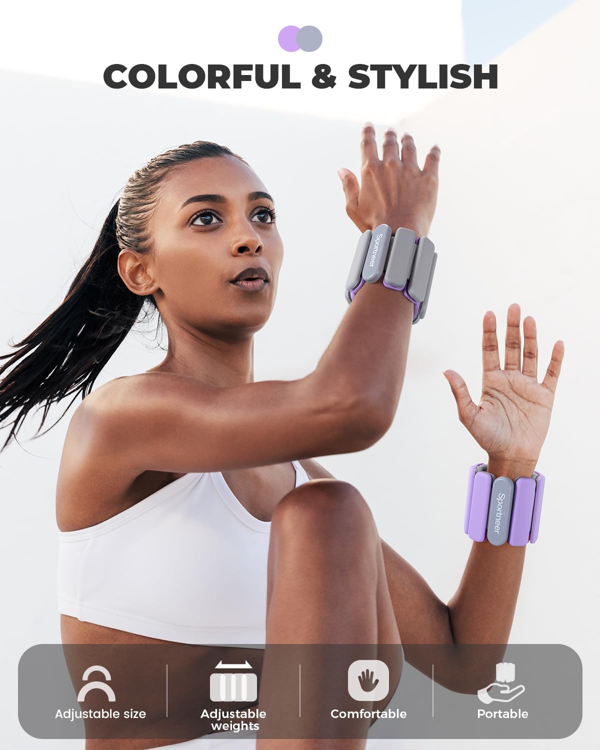 Sportneer Wrist & Ankle Weights for Women Men 2 lbs (1 lb Each) Adjustable Silicone Weighted Bracelet Set for Gym Yoga Pilates Cardio Strength Training Wearable Arm Hand Workout Weights