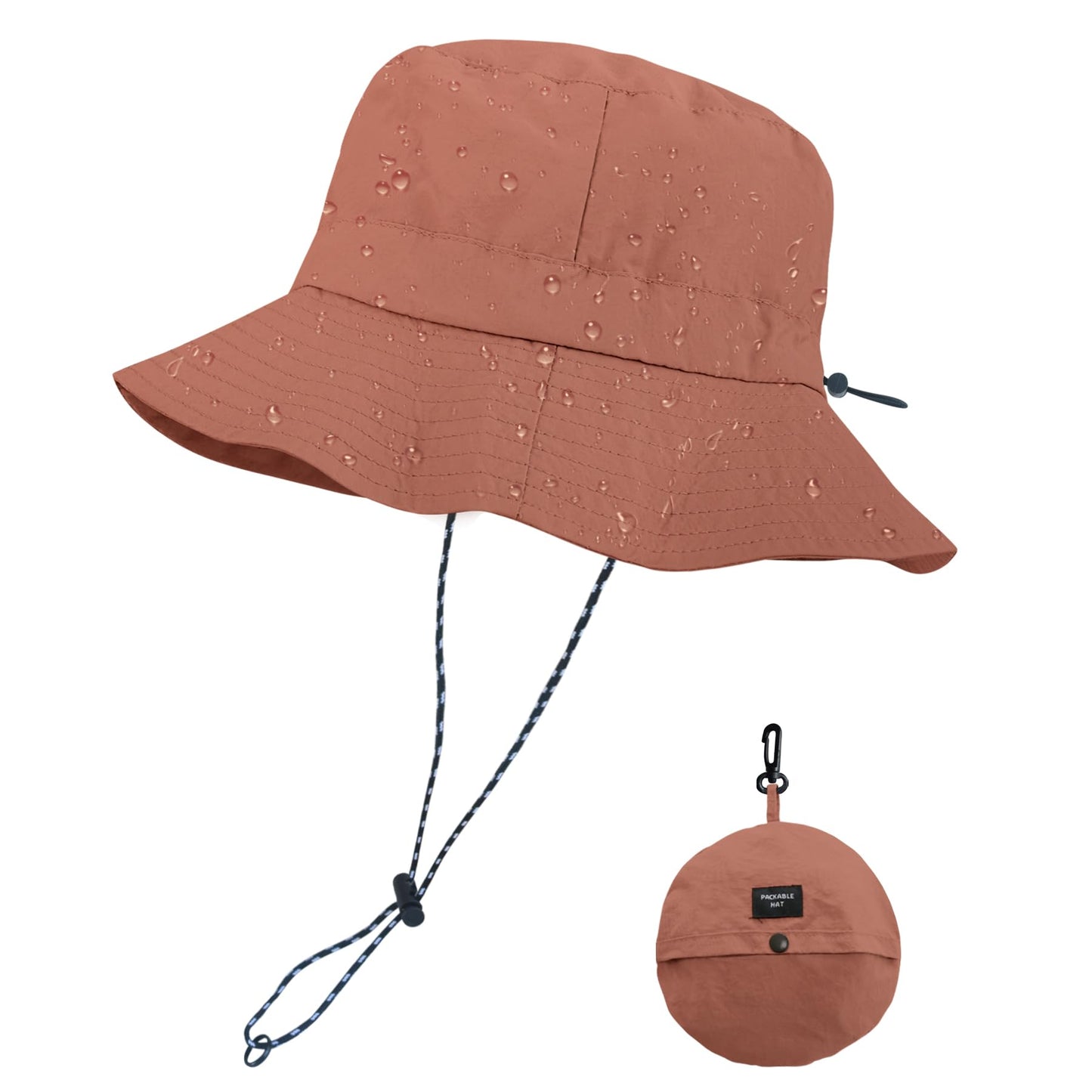 PFFY Packable Sun Bucket Hat for Women Outdoor UV Protection Sun Hats Waterproof Lightweight Hiking Outdoor Cap Russet (More Brick Red)