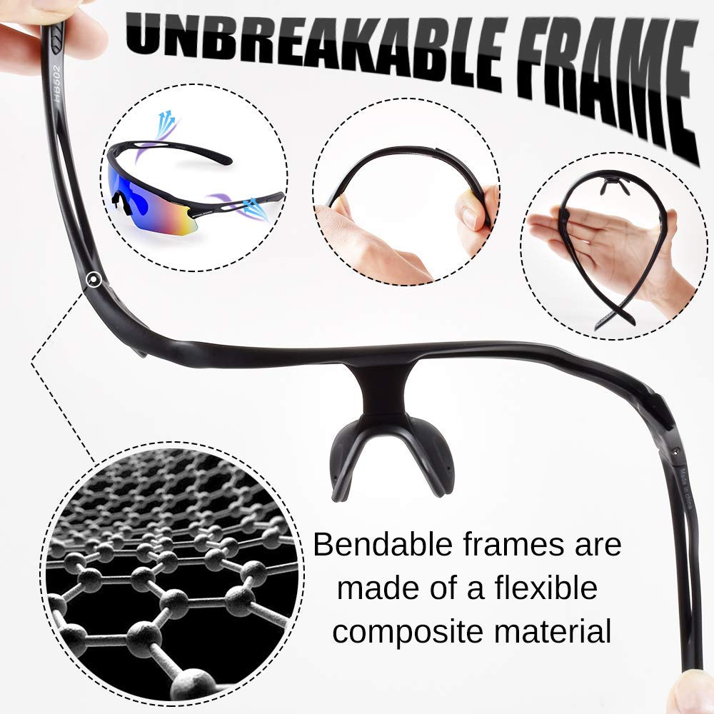 Sports Sunglasses Bike Cycling Sunglasses for Men Women with 5 Interchangeable Lens,Polarized Sunglasses with Anti-Uv400 for Driving Fishing Golf