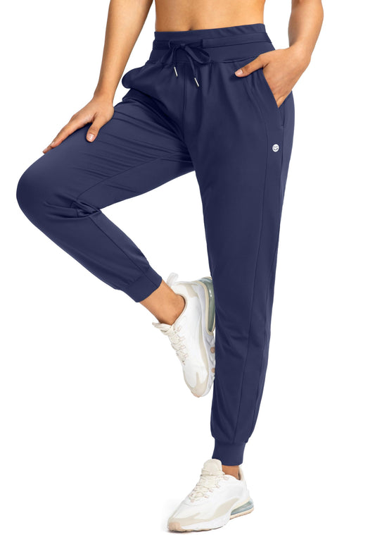 G Gradual Women's Joggers Pants with Zipper Pockets High Waisted Athletic Tapered Sweatpants for Women Workout Lounge (Navy, Medium)
