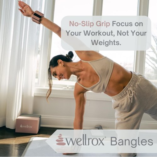 Wellrox Weighted Bangles – Adjustable Ankle and Wrist Weights for Women & Men – Set of Ankle Weights 2 lbs (1 lb Each Wrist Weight) | Weighted Arm Bands for Pilates, Yoga, Running & Walking (Rose)
