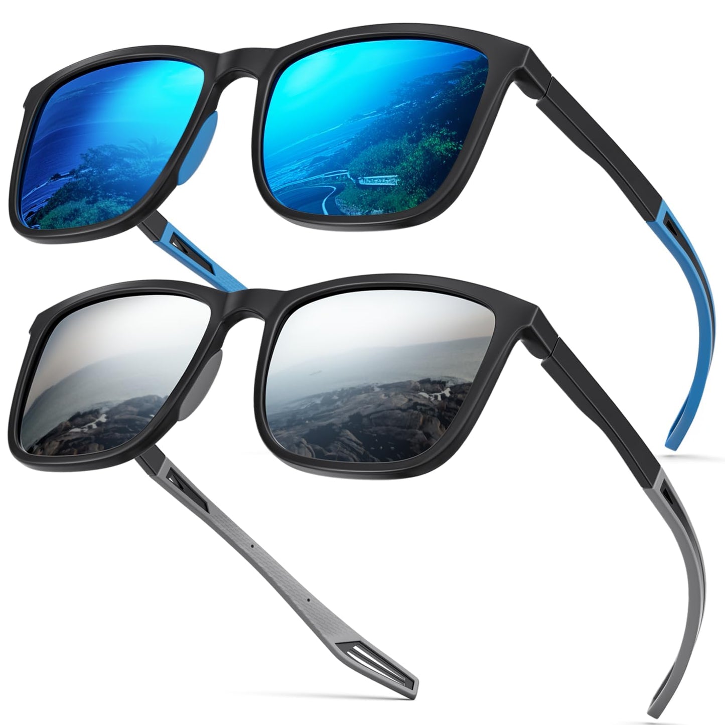 SKYOAK Premium Large 158MM XXL Polarized Sunglasses for Men Women, Scratch/Saltwater Resistant/Oleophobic Coating Lens Sun Glasses TR Frame Stylish Oversized Shades (2 Pack, Ocean & Mercury)