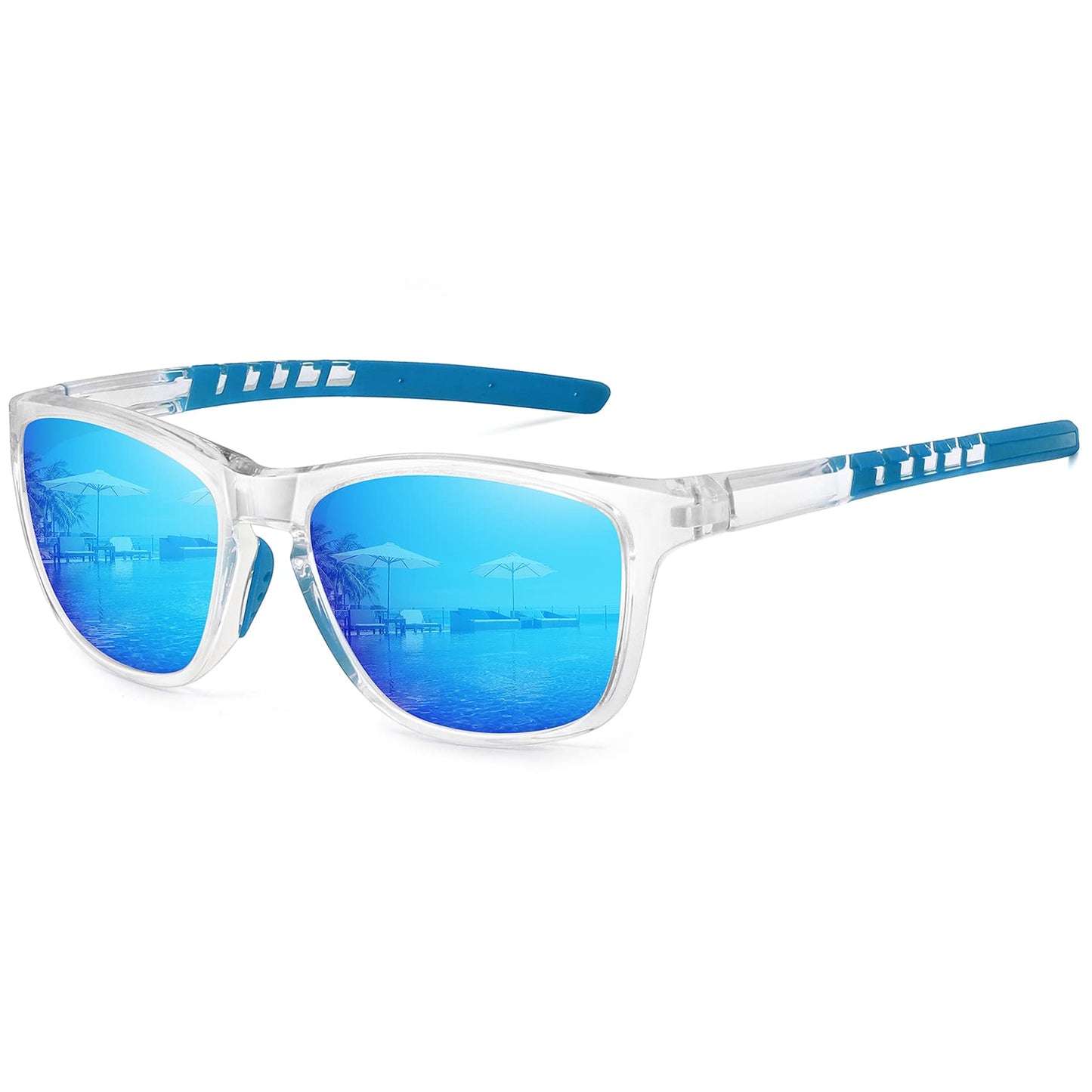 MEETSUN Polarized Sports Sunglasses for Women Men Driving Running Cycling Fishing Sun Glasses UV400 Protection Transparent Frame-Blue Mirror Lens
