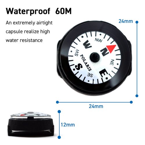 POLARIS Micro Compass Waterproof 60M Watch Wrist Band Paracord Bracelet Compasses Luminous in The Dark Easy-to-Read Design, Camp Orienteering Survival Underwater Diving (1)