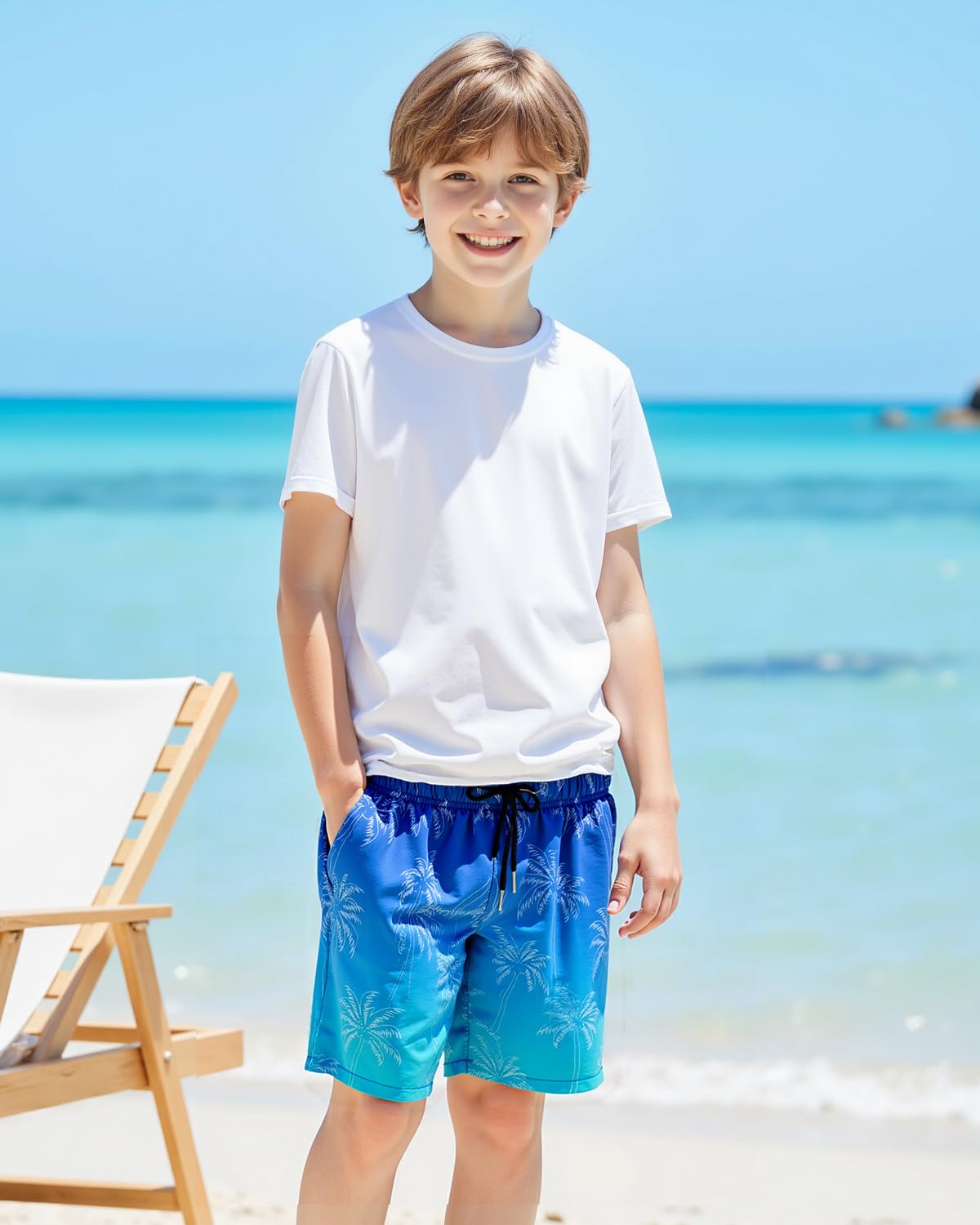 HONGTEYA Boys Swim Trunks with Compression Liner Boys Bathing Suit UPF 50+ Kids Quick Dry Swimwear Shorts 6-12 Years