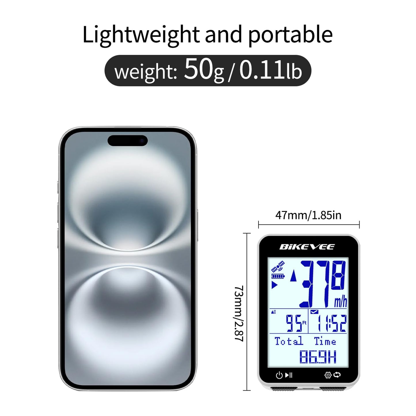 Bikevee GPS Bike Computer Wireless Bicycle Speedometer Odometer 9 Languages Auto Backlight Auto Start Stop IPX7 Waterproof 2.4 Inch LCD with Out Front Mount Supports MPH KMH - White