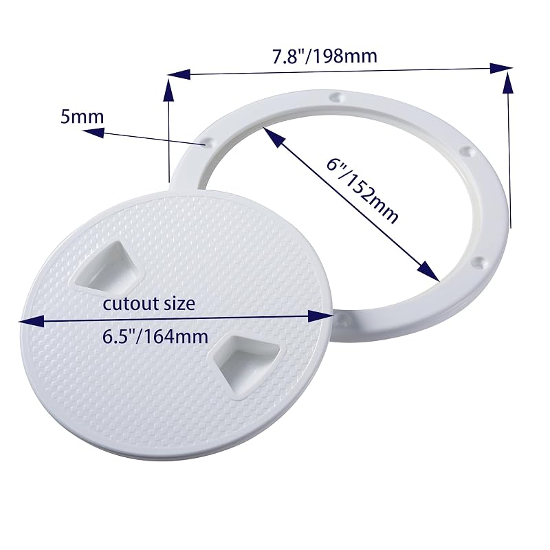 2 Pcs Boat Hatch 4" 6" 8" Round Non-Slip Inspection Hatch,Deck Plates for Boats,Detachable Cover, Suitable for Ships, RV, Outdoor Facilities,ABS Plastic,Attached Screw