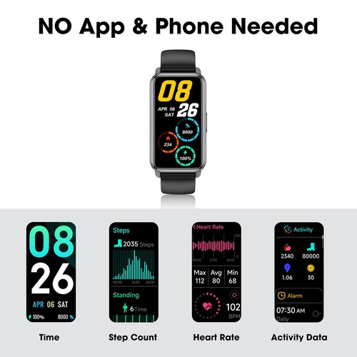 Long Battery Pedometer Watch 14 Days Battery Life, Slim Design No App/Phone Required Fitness Tracker, 50 Meters Waterproof Smart Watch, Heart Rate & Blood Oxygen Monitor Step Counter for Men Women