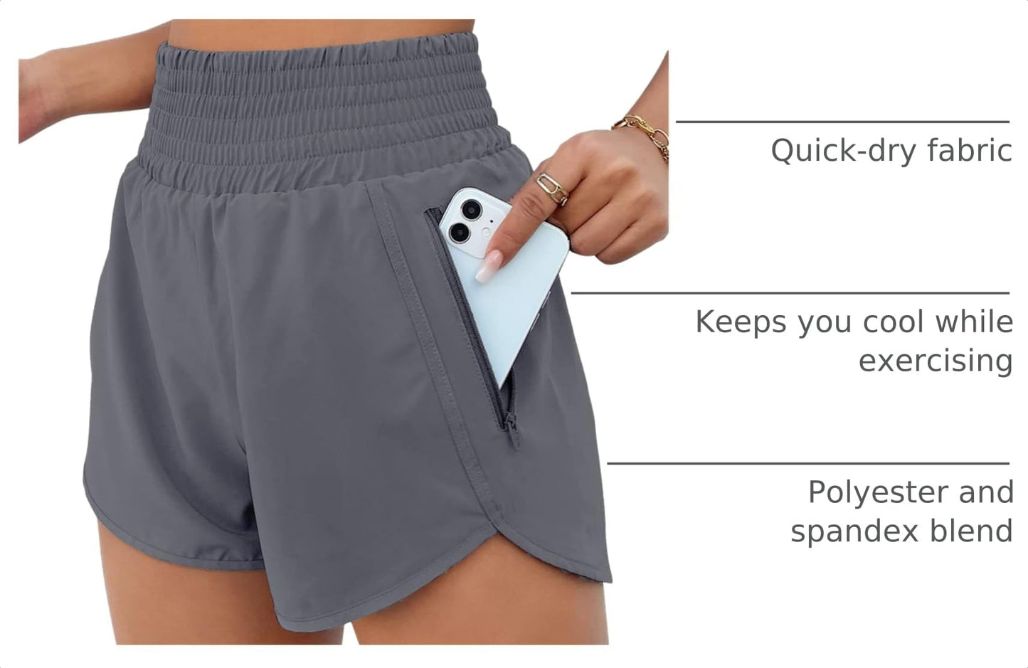 BMJL Women's Athletic Shorts High Waisted Running Short Pocket 2.5" Sporty Shorts Gym Elastic Workout Shorts(L,Flower Grey)