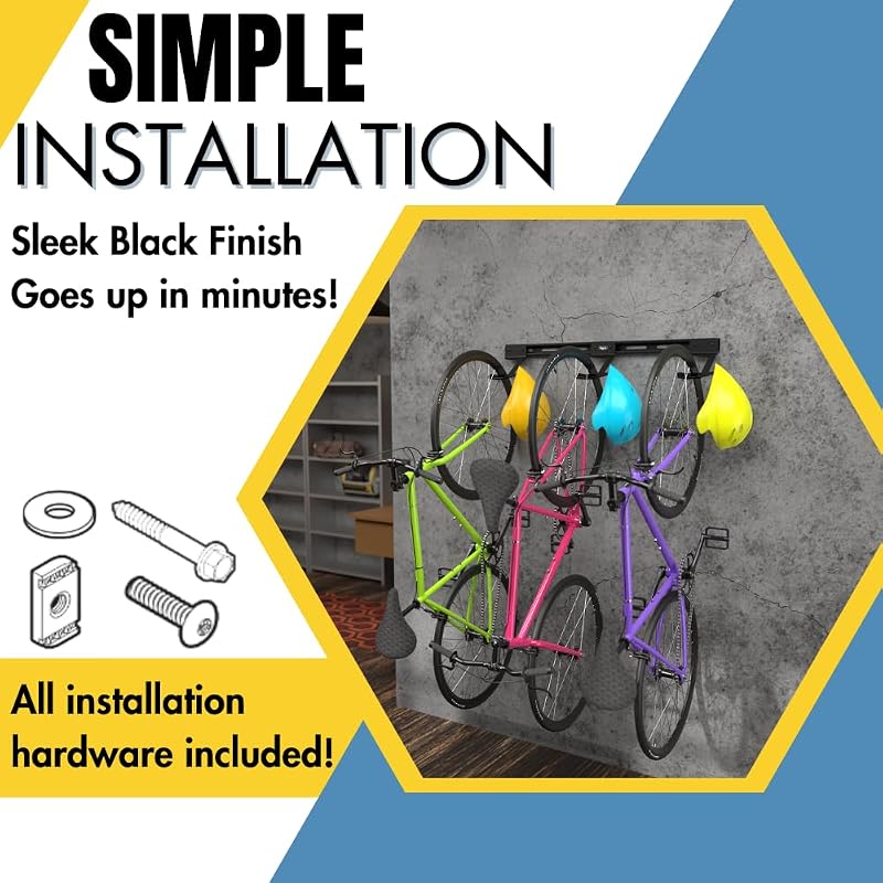 Wall Mount Bike Rack | Steel Adjustable Hangers for 2 Bikes | Koova USA Made - Variation of THIS listing: 3 Bike Rack