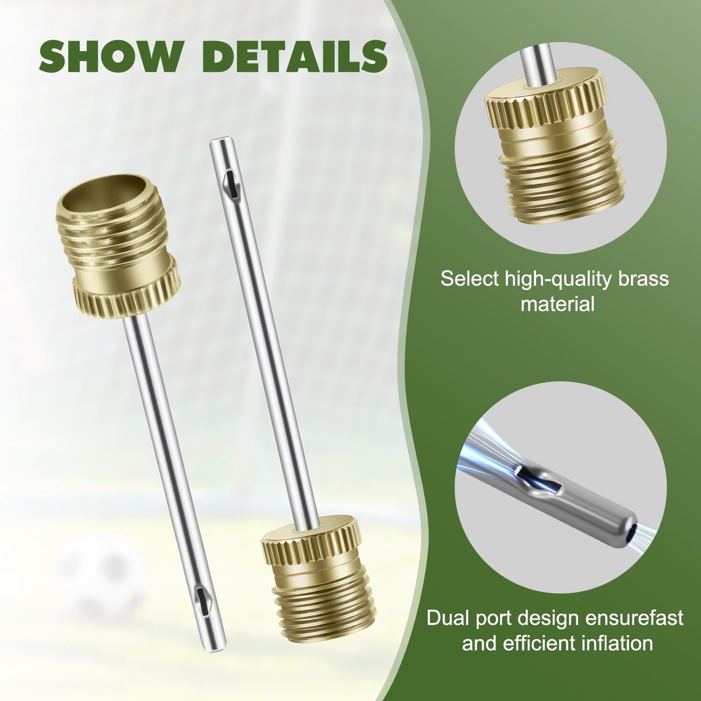 Quadafy 20 Pack Brass Ball Pump Needles with Storage Case - Heavy Duty No Break Air Pump Needles for Basketball, Hand Pump & Electric Pump, Stainless Steel Body