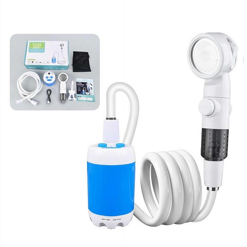 Portable Camping Shower Outdoor Camp Shower Pump, Rechargeable Outdoor Shower Head Sprayer with Digital Display, Rechargeable Electric Shower Pump for Camping Travel Car Washing (Blue 1pc)