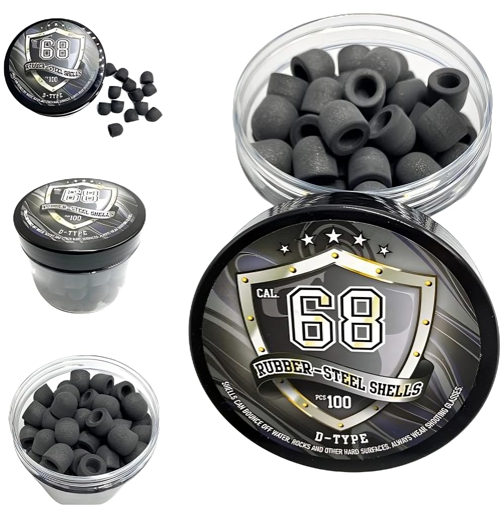 100 x D-Type Hard Mix Rubber Steel Shells Rubber Balls Mixed with Steel Powder 6 Grams Heavy Ammunition for Training Home Self Defense Paintball Pistols in 68 Caliber