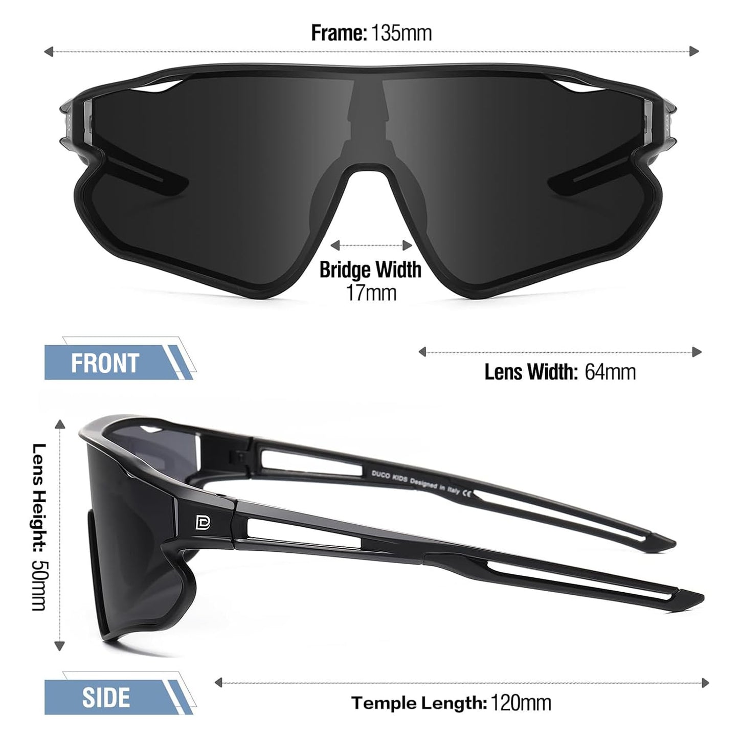 DUCO Kids Youth Baseball Sunglasses for Boys Girls Age 8-16 Polarized UV400 Protection Sports Cycling Glasses DK268