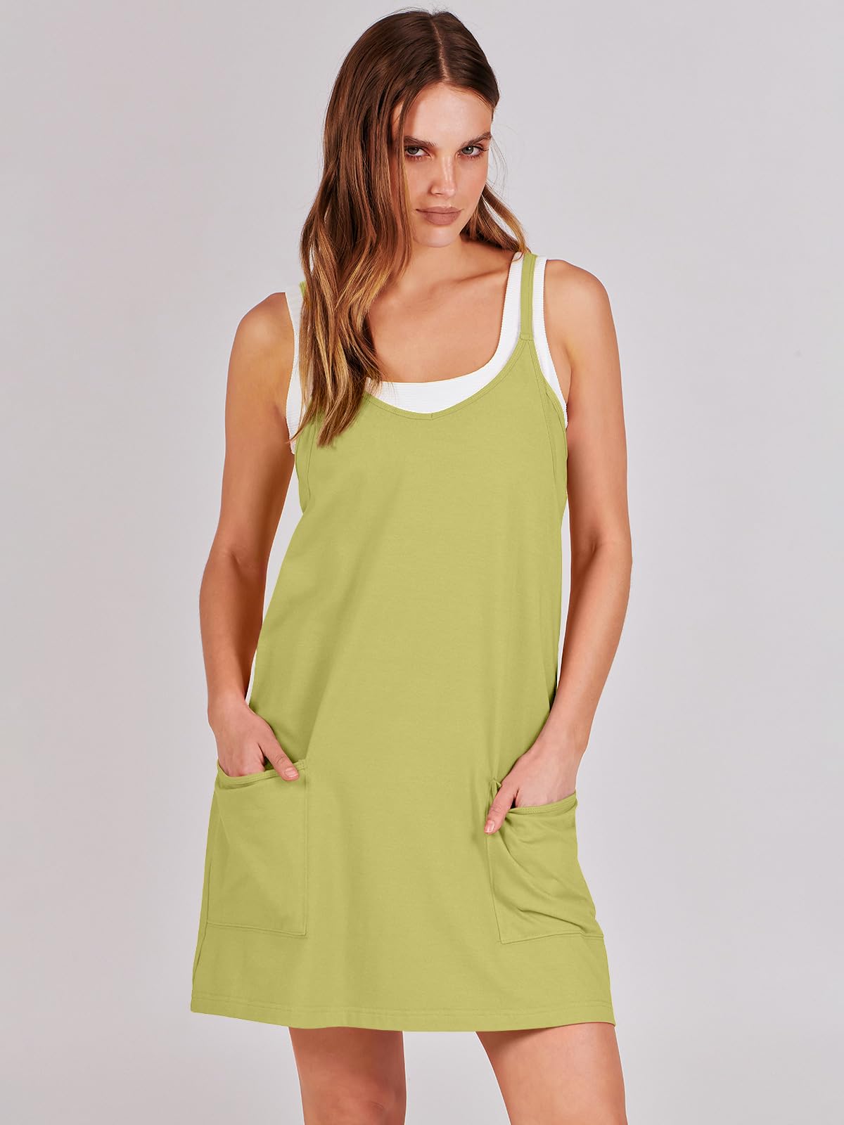 ANRABESS Women Athletic Dress Summer Tennis Workout Active Sports Mini Romper Dress Built in Shorts Travel Vacation Clothes Light Green Small