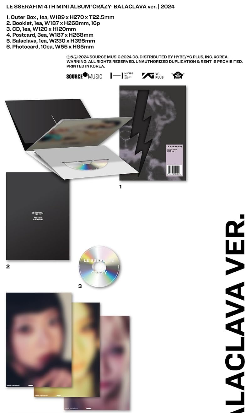 Genie Music LE SSERAFIM Crazy Balaclava Ver. Album CD + Photocard Set