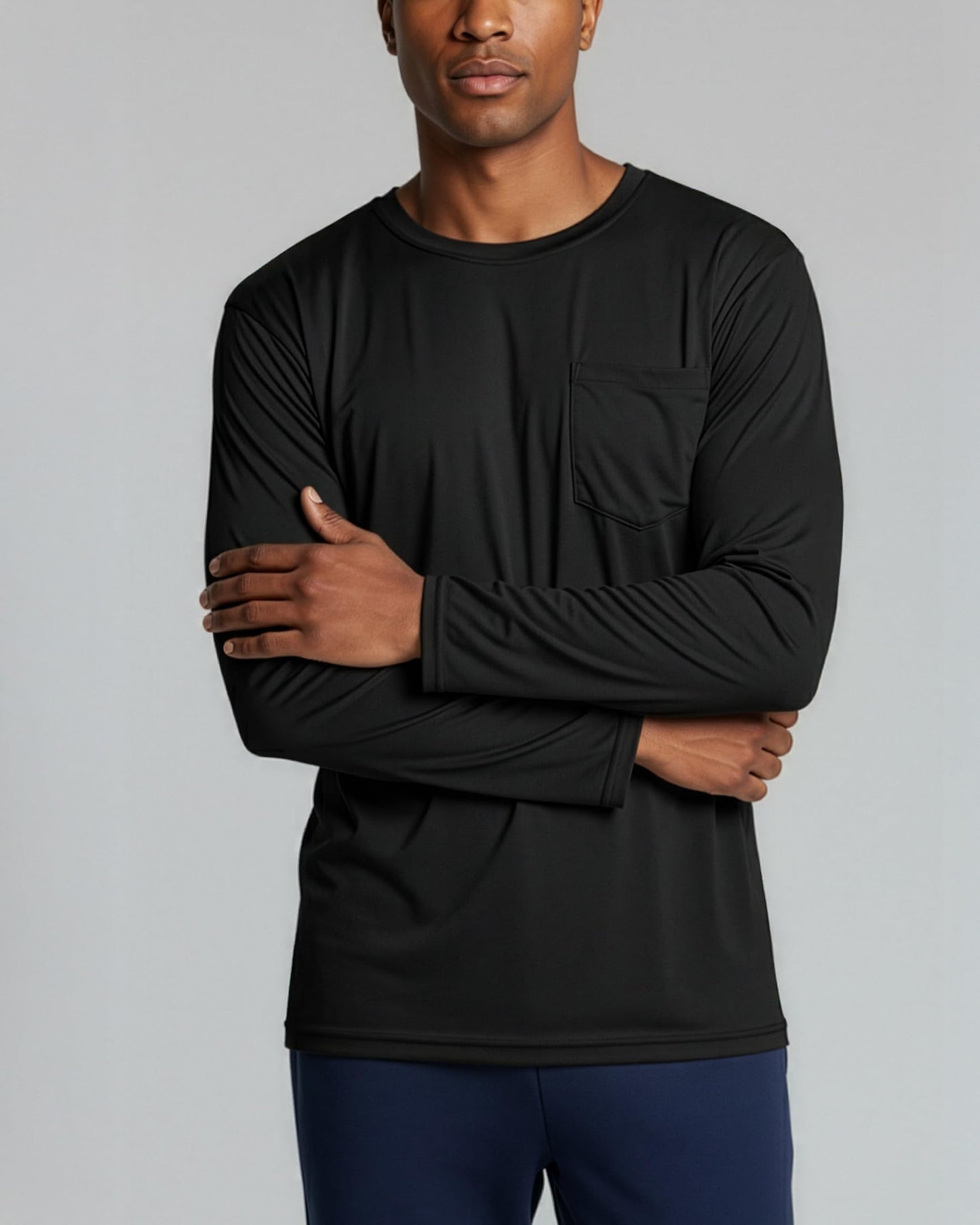 Real Essentials 4 Pack: Men's Dry-Fit Active Athletic Long Sleeve Pocket Crew T-Shirt Outdoors UPF 50 (S-5XLT)