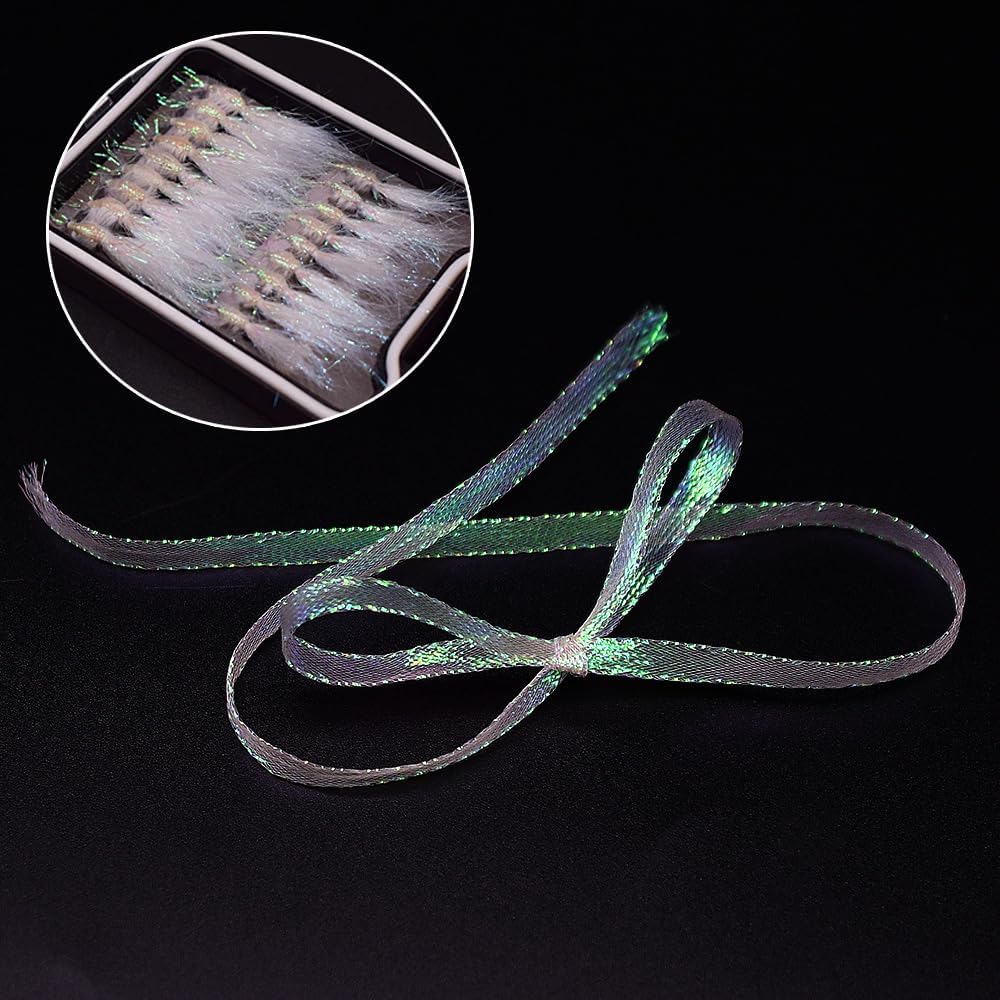 2pcs Ice Pearl Braidback 3/5mm Flat Diamond Braid Lace Sparkle Shrimp Backs Pearlescent Braided Fly Tying Material