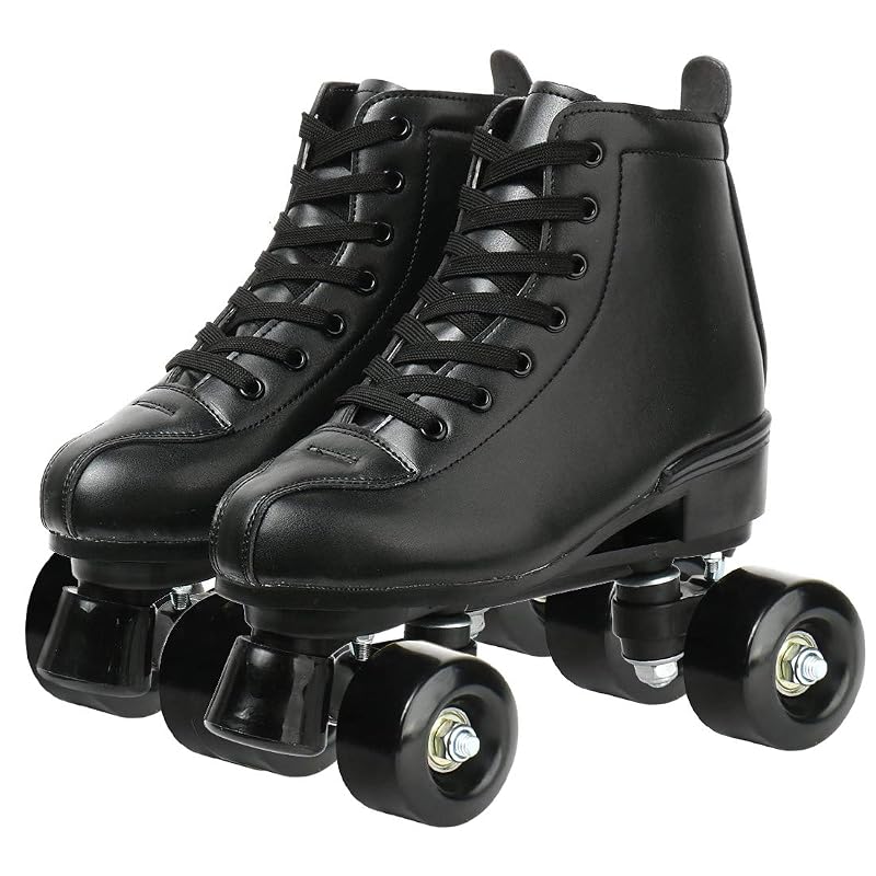 XUDREZ Classic High-Top Double-Row Leather Roller Skates - Black, Men 8.5 / Women 10