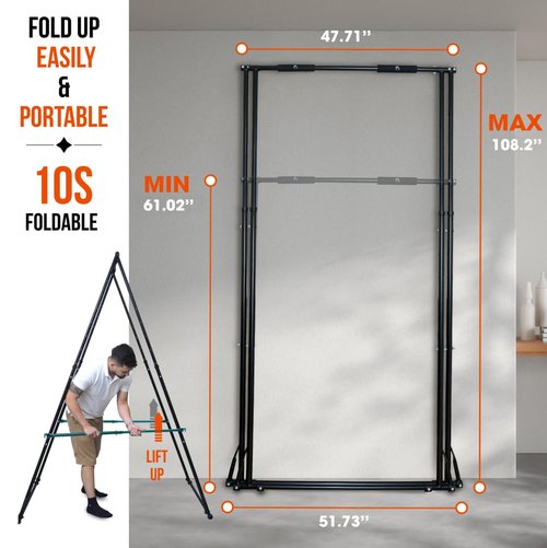 KT TOES DON'T TOUCH GROUND Foldable Free Standing Pull Up Bar Stand Sturdy Power Tower Workout Station For Home Gym Strength Training Adjustable Pullup Fitness Equipment Multifunctional Exercise Rack