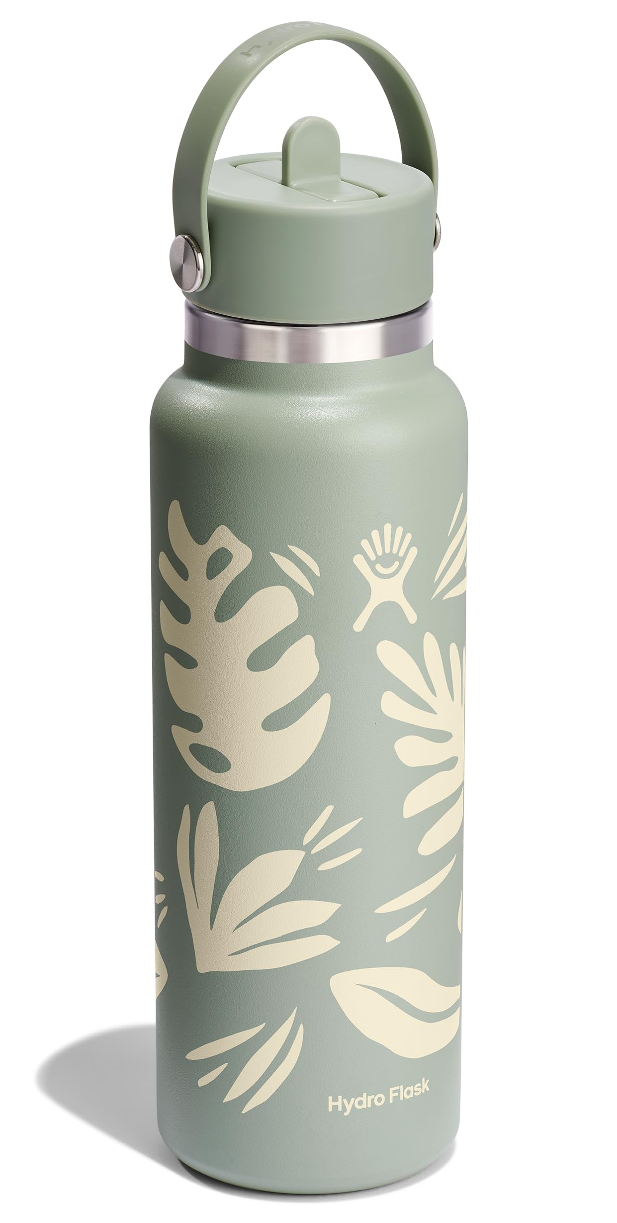 Hydro Flask Water Bottle - Insulated Stainless Steel - Wide Mouth Flex Straw Lid, Non Spill, Leakproof and Refillable in 40 Oz Botanical Bliss Agave